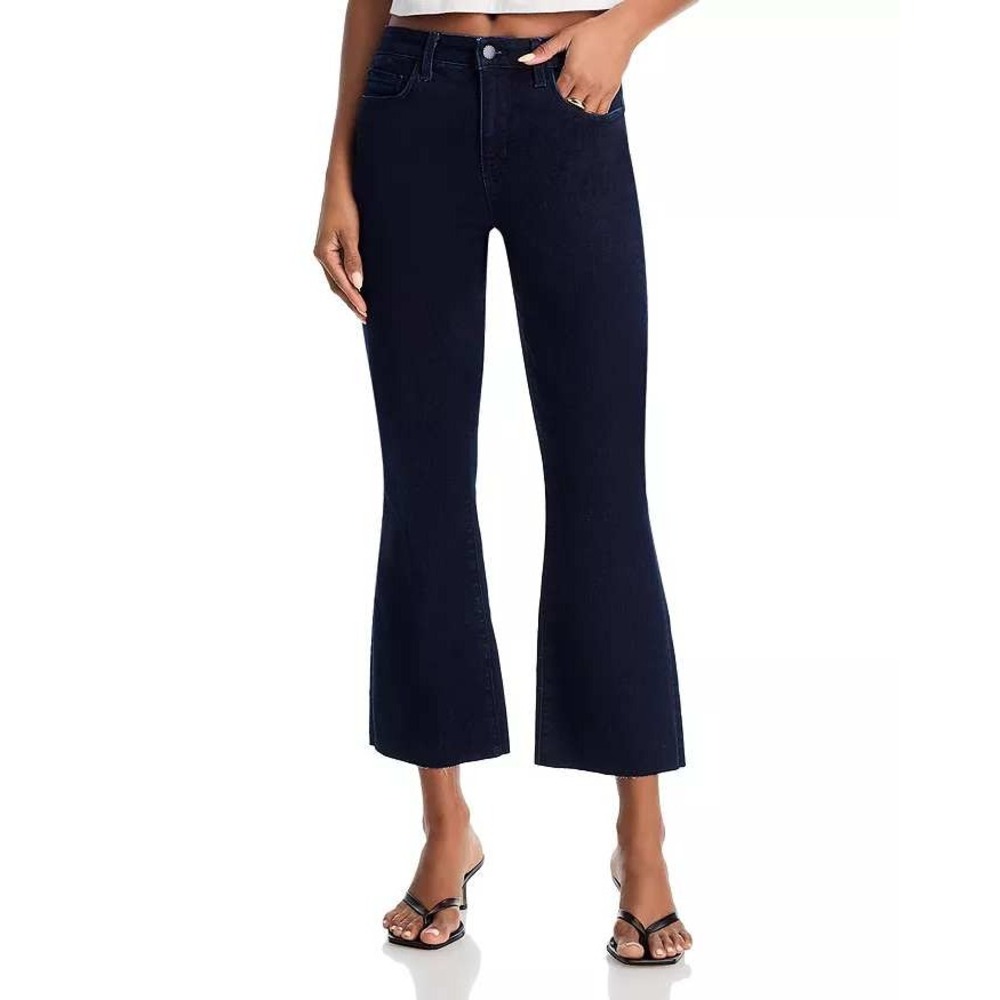 L'AGENCE Womens Kendra High Rise Cropped Flare Jeans Black Ink Size 28 Raw Hem